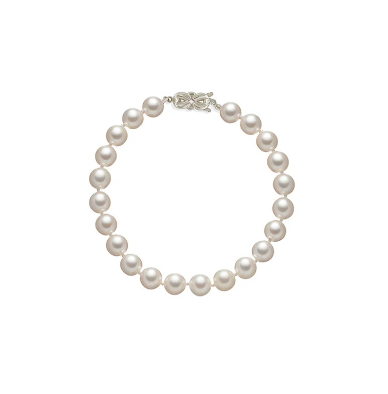 custom engraving bracelet-Sabel Collection 14K White Gold Pearl Bracelet