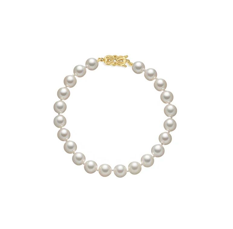 men's wrist cuff bracelet-Sabel Collection 14K Yellow Gold Pearl Bracelet