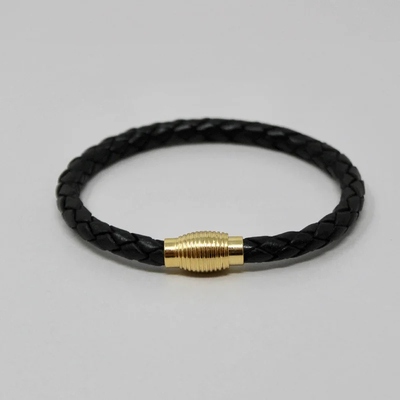 simple beaded bracelet-Stelck Leather Strap • Gold Clasp