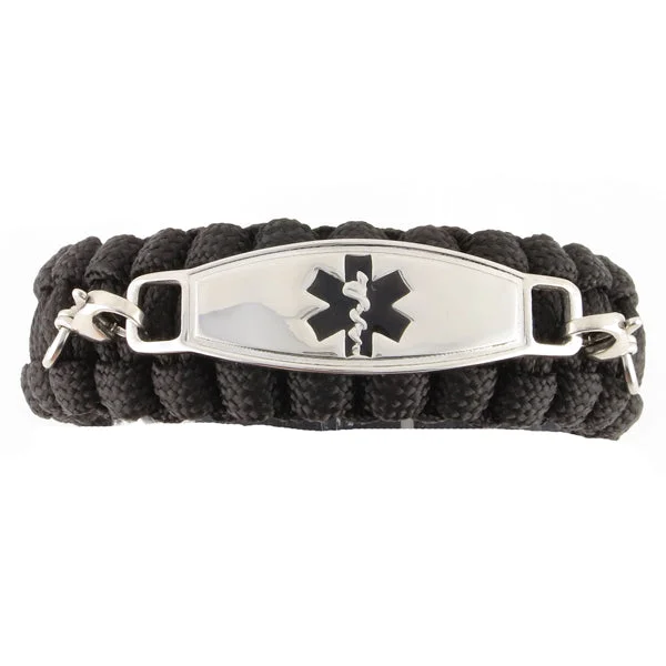 floral bead bracelet-Emergency Paracord Bracelet with Whistle Black