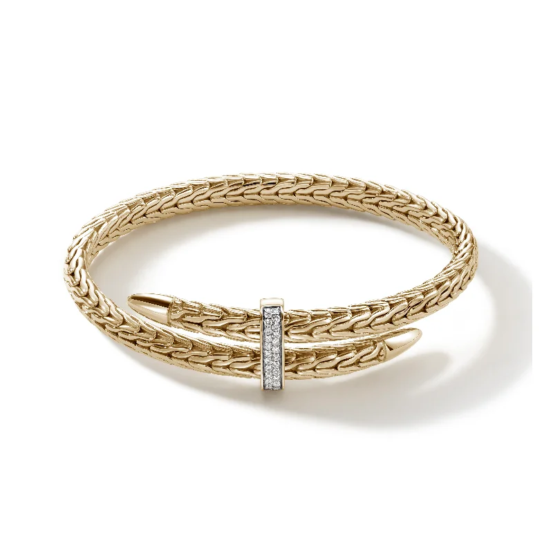 cuff bracelet with stones-John Hardy Classic Chain Spear Gold Diamond Pave Bypass Flex Cuff