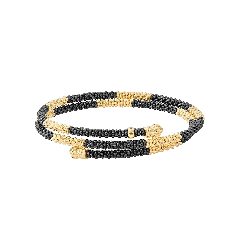 pearl and gold bracelet-LAGOS Black Caviar 18K Gold Large Station Ceramic Wrap Bracelet