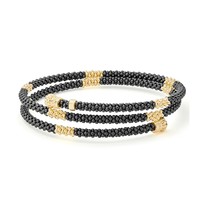 beaded wire bracelet-LAGOS Black Caviar 18K Gold Small Station Ceramic Wrap Bracelet