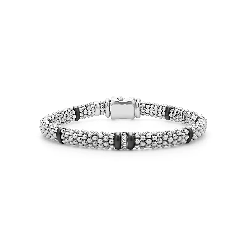 men’s rope bracelet-LAGOS Black Caviar Single Station Diamond Caviar Bracelet