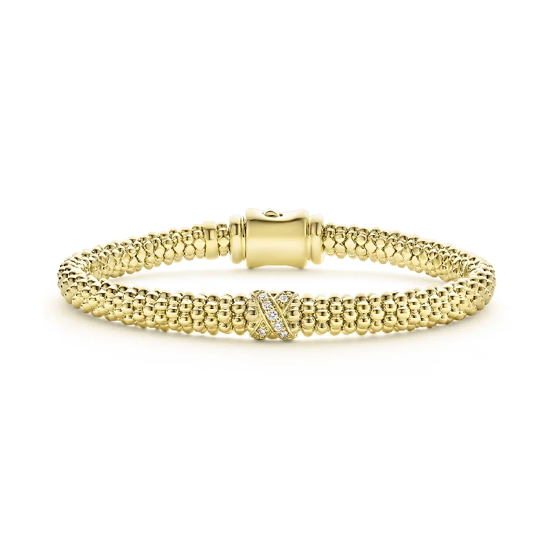 luxury handmade bracelet-LAGOS Embrace 18K Gold X Diamond Caviar Bracelet, 6mm