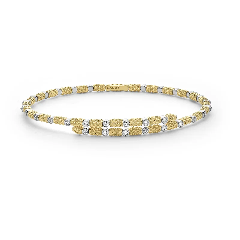 sterling silver charm bracelet-LAGOS Signature Caviar 18K Gold and Diamond Superfine Cuff Bracelet