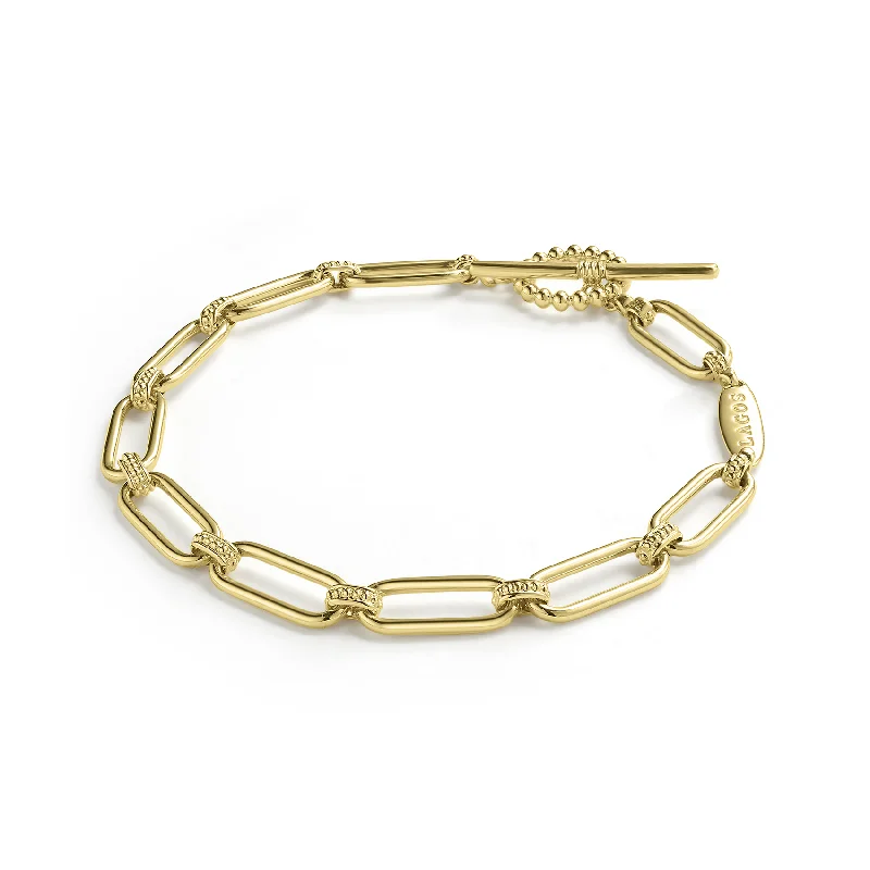 simple charm bracelet for women-LAGOS Signature Caviar 18K Gold Petite Link Bracelet