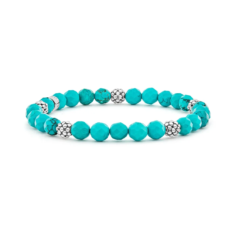 bohemian beaded bracelet-LAGOS Signature Caviar Five Station Silver Turquoise Bead Bracelet