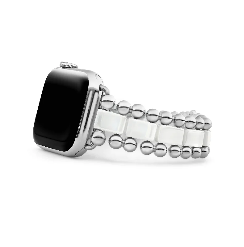 sterling silver charm bracelet-LAGOS Smart Caviar White Ceramic and Stainless Steel Watch Bracelet