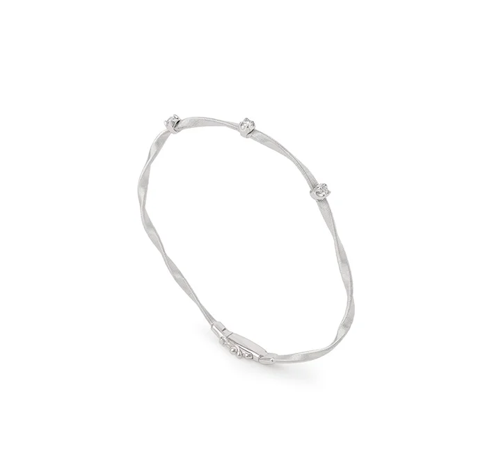 leather and silver bracelet-Marco Bicego Marrakech White Gold Diamond Station 1 Strand Bracelet