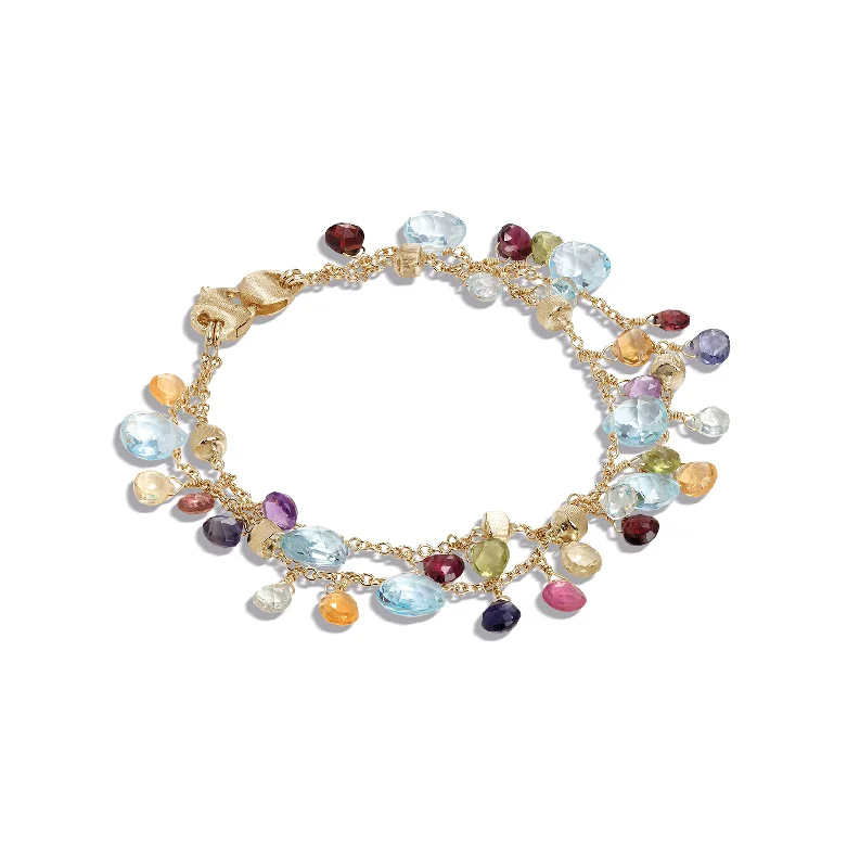 gold cuff bracelet with diamonds-Marco Bicego Paradise Yellow Gold Multicolor Gemstones 2 Strand Bracelet