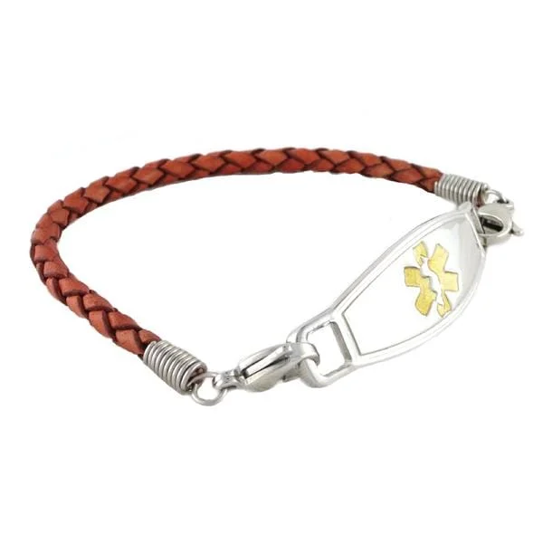 multicolored bead bracelet-Medical ID Bracelet Cognac Braided Leather