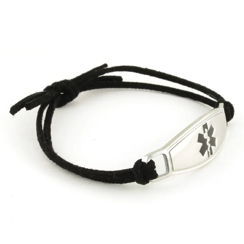 luxury handmade bracelet-Black Knot Suede Medical Bracelet