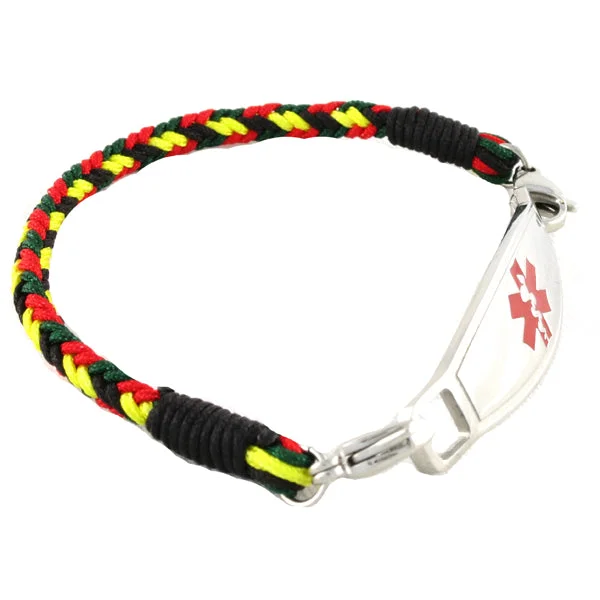 natural fiber bracelet-Rasta Braided Men's Medical Alert Bracelet w/Max