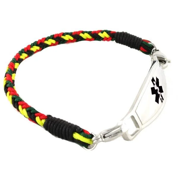 multi-colored beaded bracelet-Rasta Braided Medical ID Bracelet