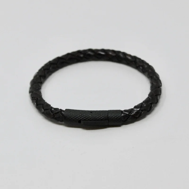 simple silver bangle-Stelck Leather Strap • Black Clasp