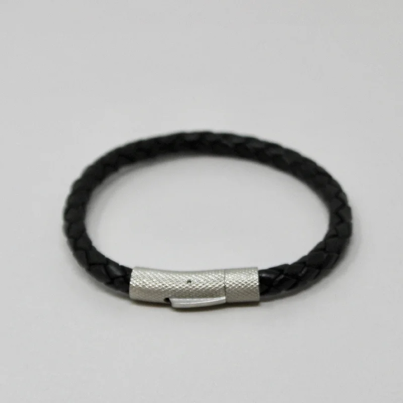 unisex beaded bracelet-Stelck Leather Strap • Stainless Steel Clasp