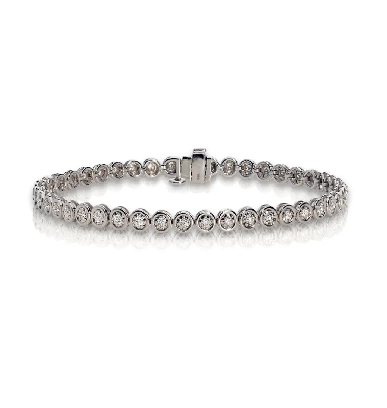 braided rope bracelet-Sabel Collection White Gold Round Diamond Bezel Set Illusion Line Bracelet