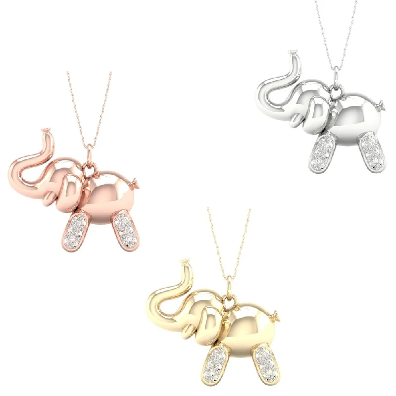 gemstone necklace for women-1/10ct TDW Diamond Charm Animal Pendant in Sterling Silver - Elephant