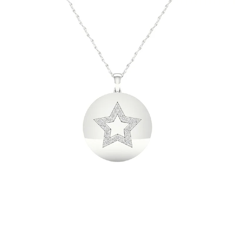 minimalistic necklace-1/10ct TDW Diamond Star Necklace in Sterling Silver by De Couer - White