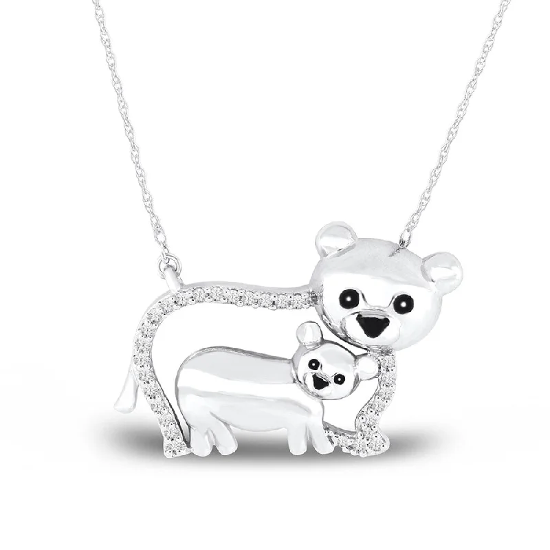 simple pendant necklace-1/20ct TDW Diamond Bear Mom and Child Necklace in Sterling Silver by De Couer