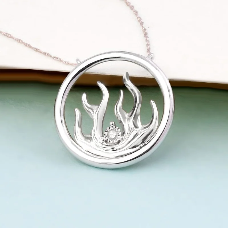 boho chic necklace-1/20ct TDW Diamond Four Elements of Nature-Fire Diamond Pendant in Silver by De Couer