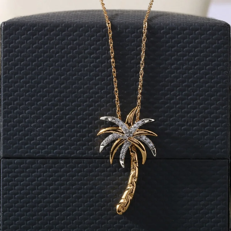 women’s jewelry necklace-1/20ct TDW Diamond Palm Tree Pendant Necklace in Silver