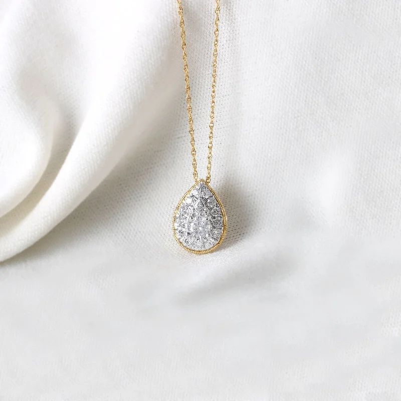 simple pendant necklace-1/2ct TDW Diamond Halo Necklace Pendant in 10k Gold by De Couer