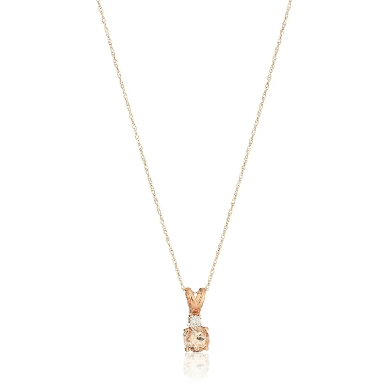 friendship necklace-10k Rose Gold Morganite and Diamond Solitaire Pendant Necklace, 18"