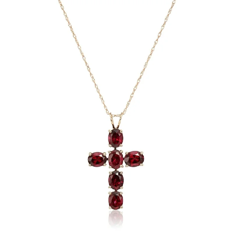 gold crystal necklace-10k Rose Gold Rhodolite Oval Cross Pendant Necklace, 18"