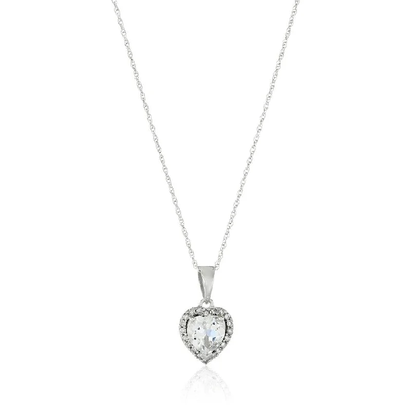 personalized birthstone necklace-10k White Gold White Topaz Heart and Diamond Pendant Necklace, 18"