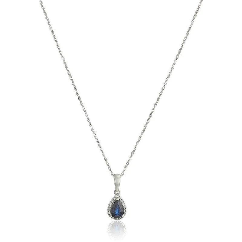 custom engraved bar necklace-10k WT Gold Blue Sapphire & Created White Sapphire Pendant Necklace 18