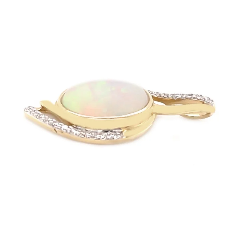 minimalist bar necklace-14Kt Yellow Gold Ethiopian Opal and Diamond Pendant