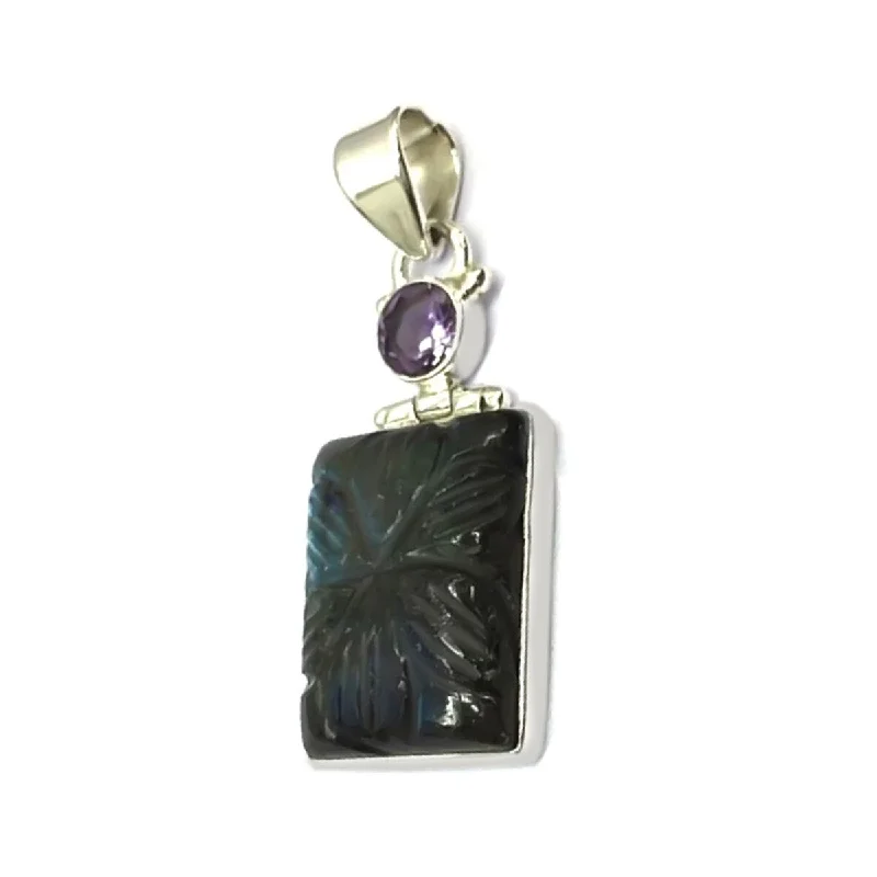 geometric chain necklace-925 Sterling Silver African Amethyst And Labradorite Pendant