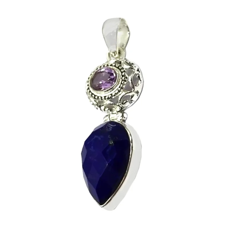 delicate crystal necklace-925 Sterling Silver African Amethyst And Lapis Lazulli Pendant