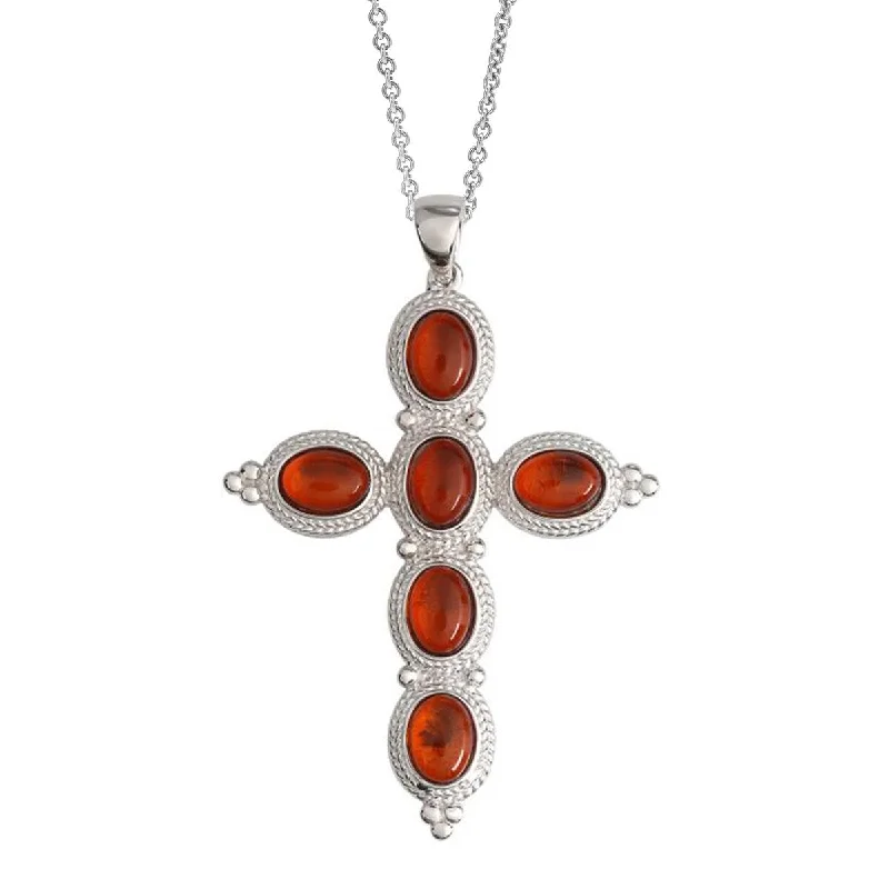 infinity symbol necklace-925 Sterling Silver Baltic Amber Gemstone Cross Pendant