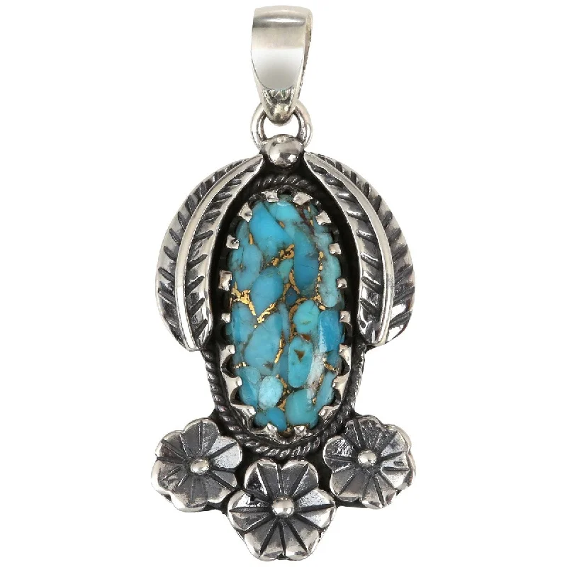 silver nameplate necklace-925 Sterling Silver Blue Copper Turquoise Pendant