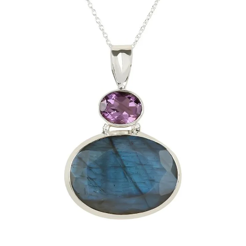 adjustable gemstone necklace-925 Sterling Silver Brazilian Amethyst And Labradorite Pendant