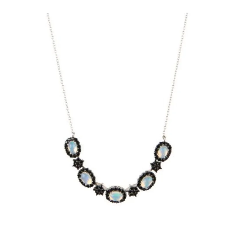 3D pendant necklace-925 Sterling Silver Ethiopian Opal and Black Spinel Necklace