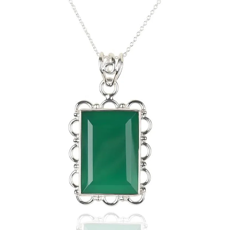 pearl necklace for women-925 Sterling Silver Green Onyx Pendant