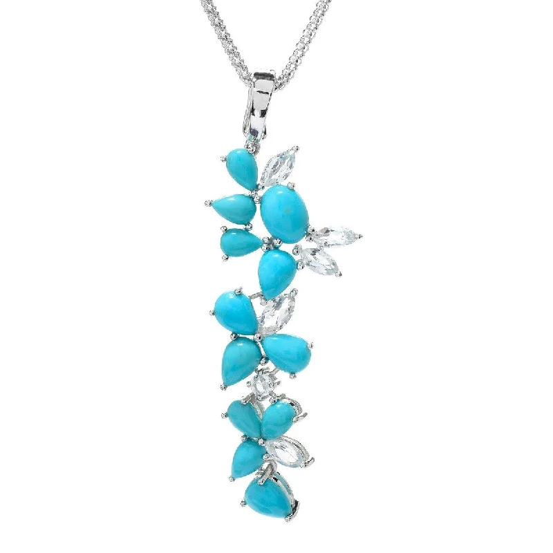 pendant necklace for girls-925 Sterling Silver Kingman Turquoise and White Topaz Pendant