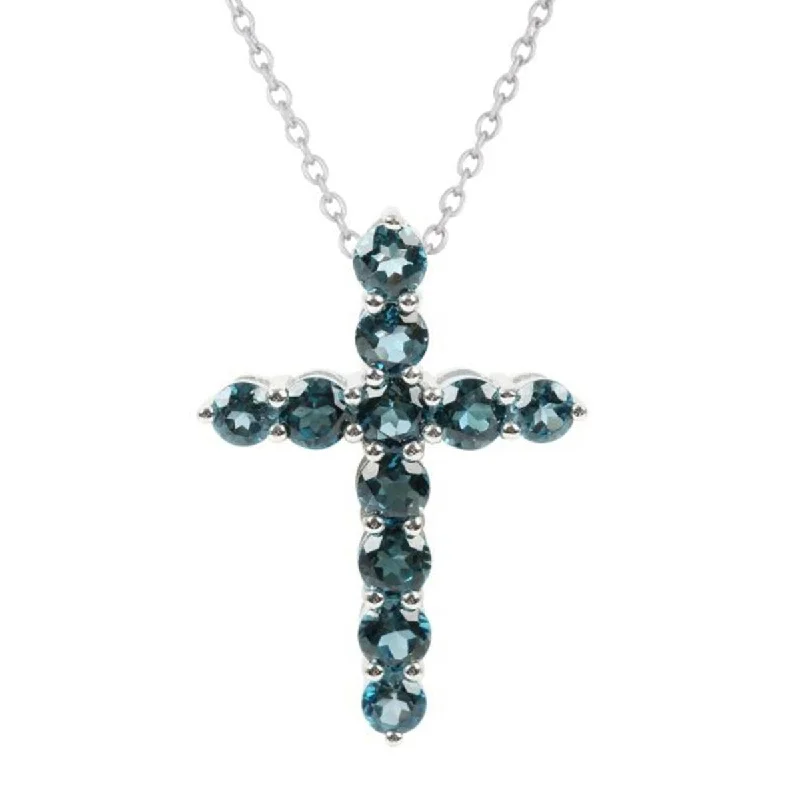 vintage silver necklace-925 Sterling Silver London Blue Topaz Gemstone Cross Pendant