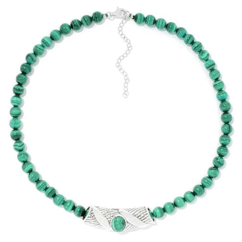 birthstone charm necklace-925 Sterling Silver Malachite Necklace