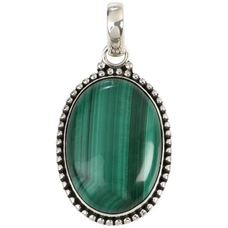 birthstone crystal necklace-925 Sterling Silver Malachite Pendant