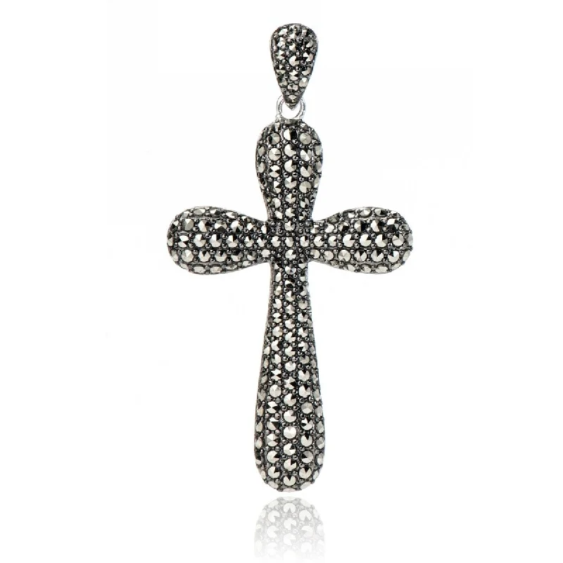 gemstone drop necklace-925 Sterling Silver Marcasite Gemstone Cross Pendant