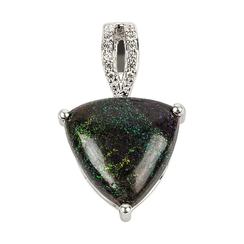 silver leaf necklace-925 Sterling Silver Matrix Opal And White Natural Zircon Pendant