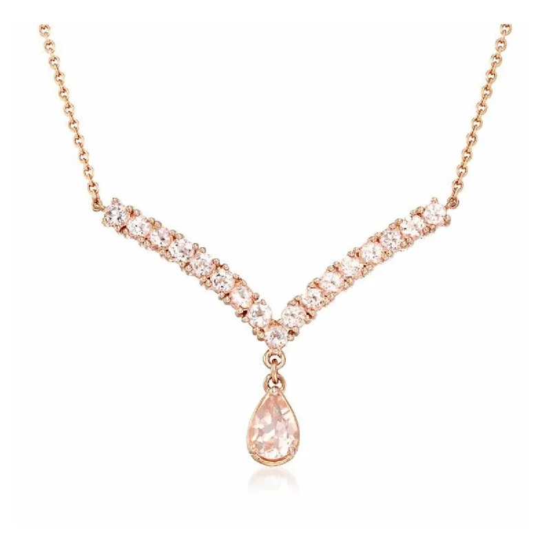 yoga necklace-925 Sterling Silver Morganite Y-Shape Pendant