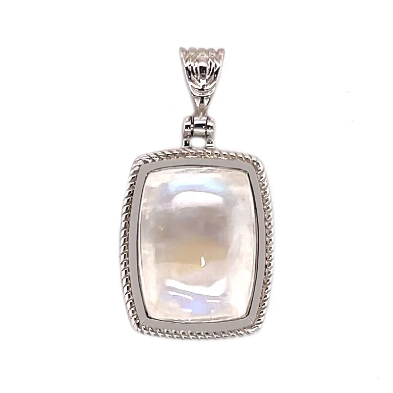 crystal stone necklace-925 Sterling Silver Rainbow Moonstone Gemstone Pendant