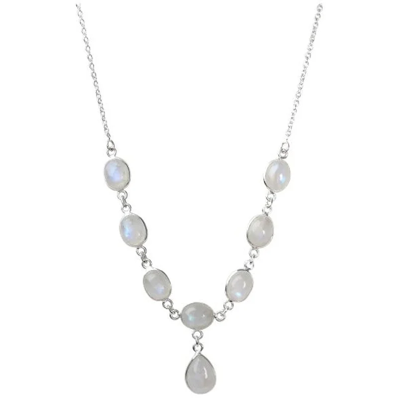 delicate chain necklace-925 Sterling Silver Rainbow Moonstone Y-Shape Necklace