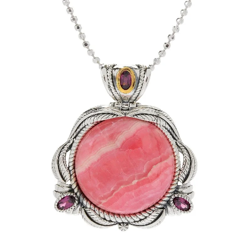 vintage style pendant necklace-925 Sterling Silver Rhodochrosite and Rhodolite Garnet Pendant